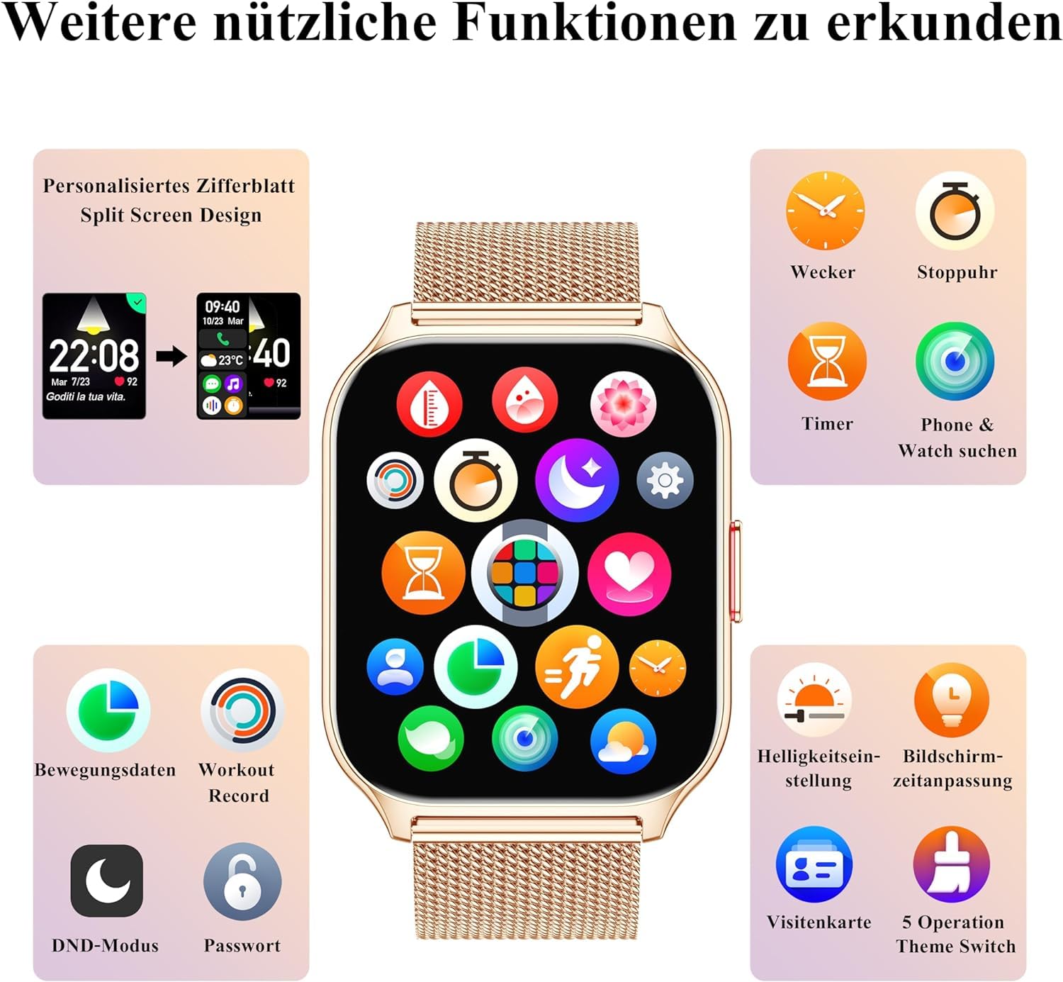 Popglory Smartwatch mit Telefonfunktion, Fitnesstracker 2 Zoll Touch-Farbdisplay,Blutdruckmessung Herzfrequenz Schlafmonitor SpO2, Sportuhr IPx8 Wasserdicht Schrittzähler für Damen Herren