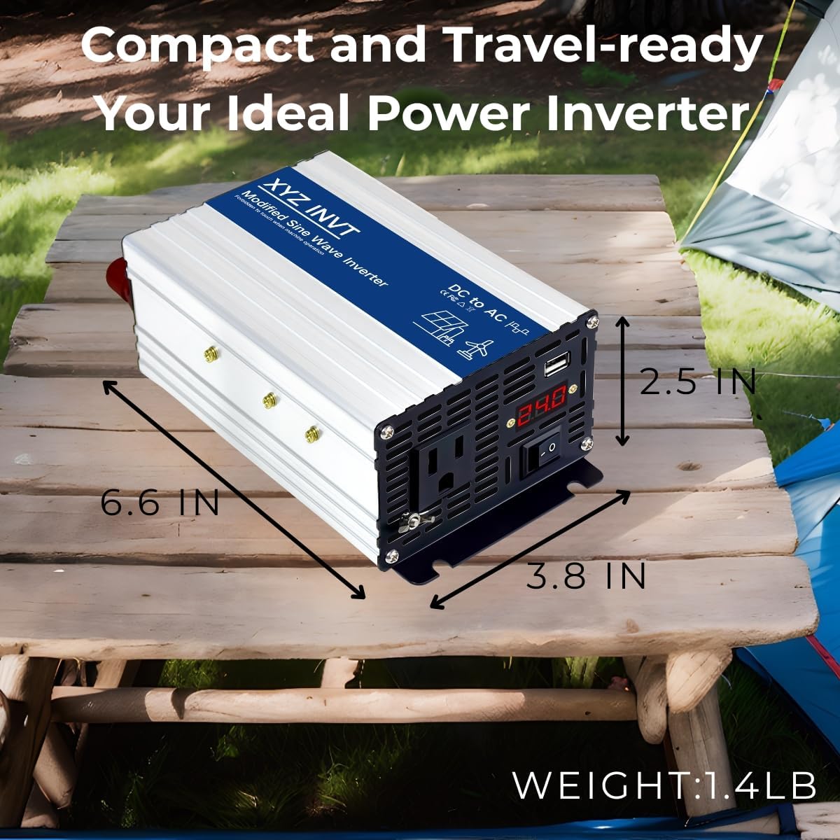 500W Power Inverter 24V DC to 110V 120V AC, Modified Sine Wave Car Power Inverter with 1 AC Outlet & 1 USB Port & LED Display for Car RV Emergency Off-Grid Over 90% Efficiency