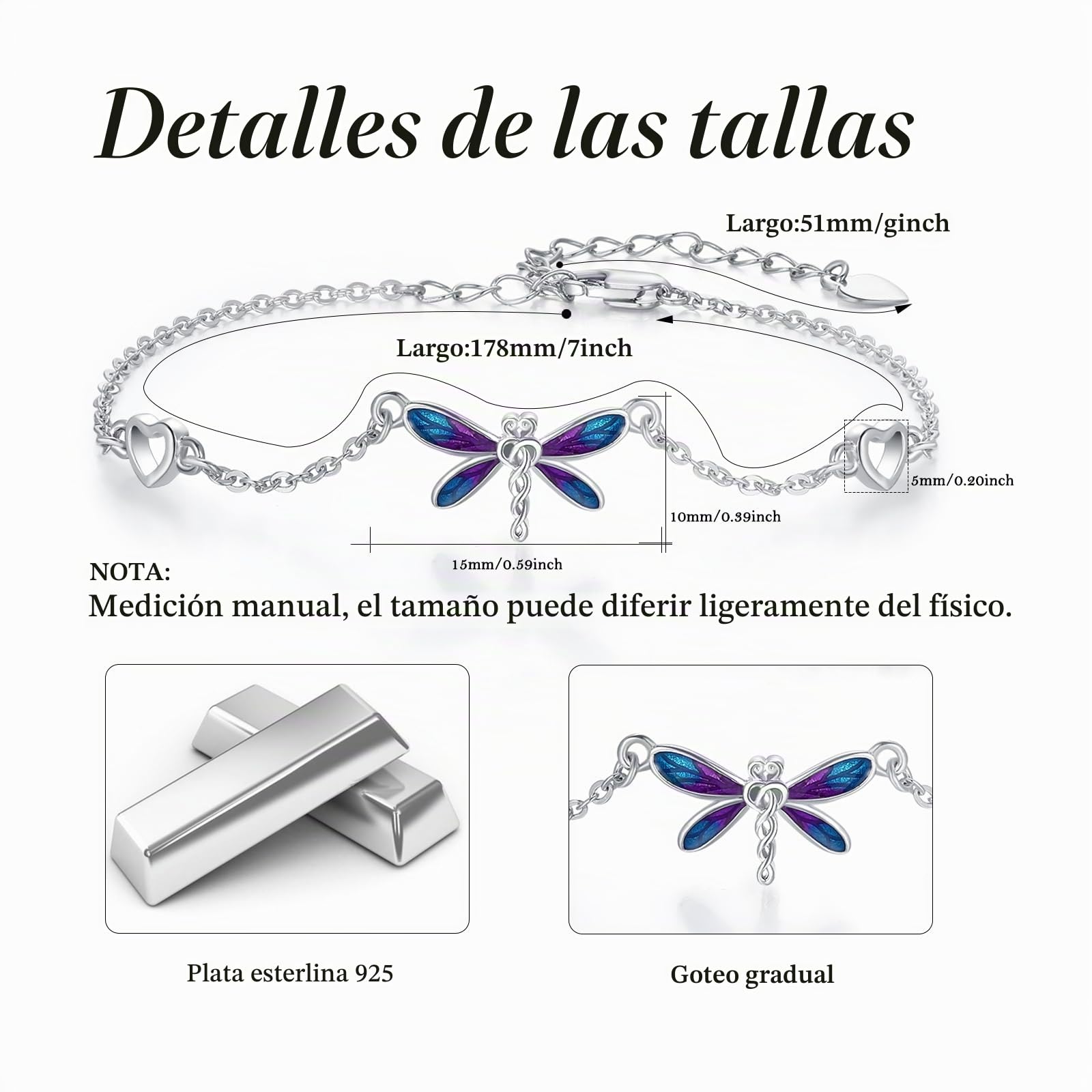 REDSUN Pulsera para mujer de plata de ley 925, alas de ángel/árbol de la vida/margaritas/delfines/gatos/corazón/mariposa/nudo celta, pulsera ajustable de 7 + 2 pulgadas para niñas, novia, esposa, mamá
