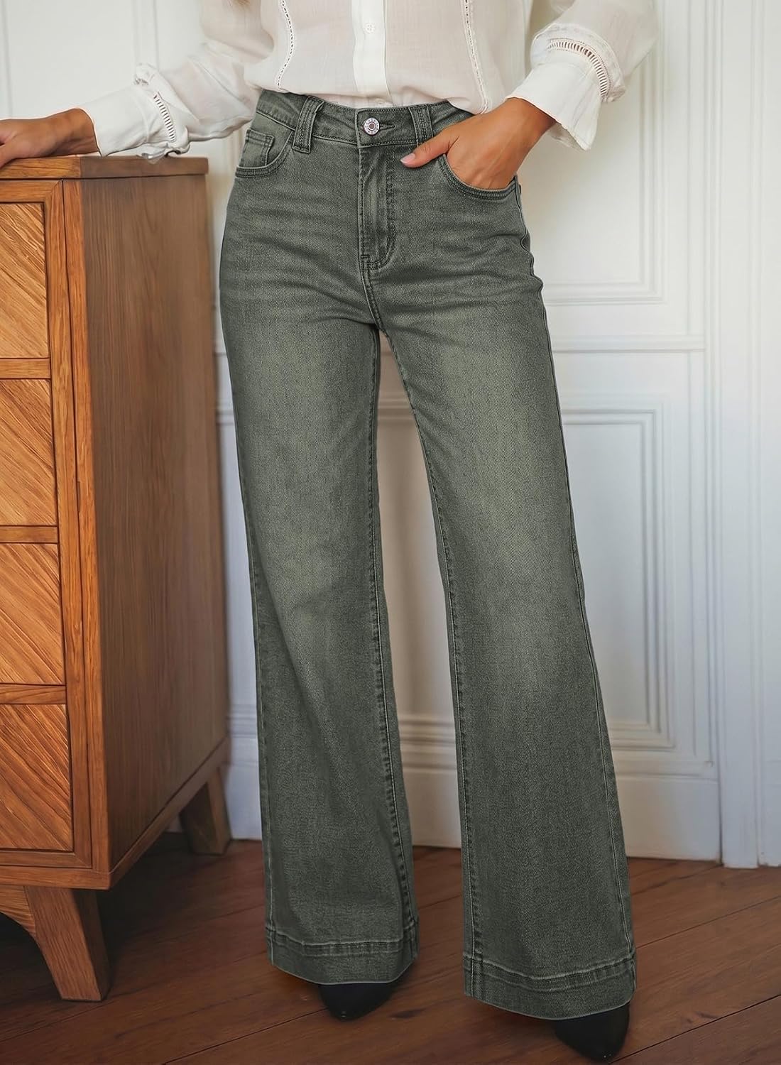  Women's Wide Leg Baggy Flare Jeans High Waisted 2026 Denim Pants thumbnail