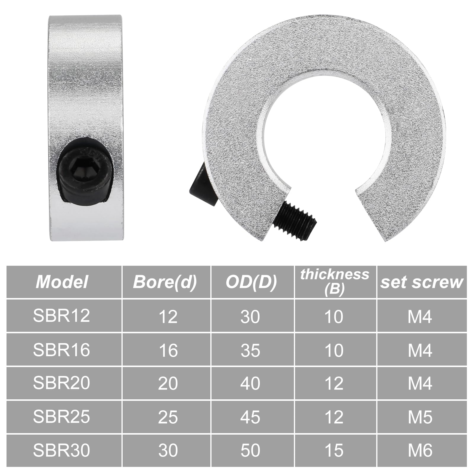 4pz Collari per Albero per Guida Lineare SBR20, a Morsetto Collari per Albero con Foro 20mm con Vite Fissaggio M4 Collare per Albero Tutto in Uno per Uso Industriale Automobilistico