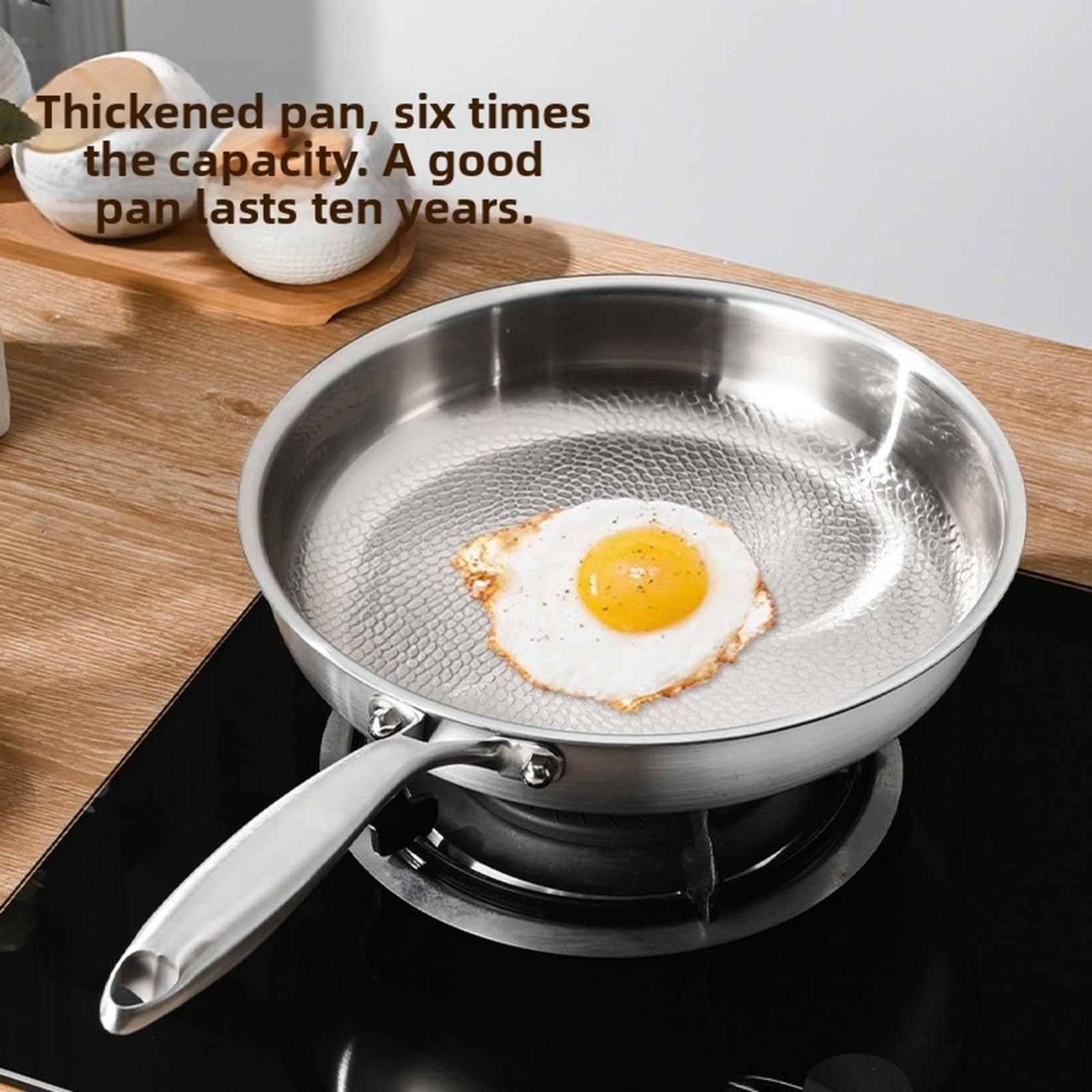 Sartén de titanio con tapa, superficie martillada, antiadherente, apta para todo tipo de cocinas, inducción, gas, fácil de limpiar, duradera (28 cm con tapa)