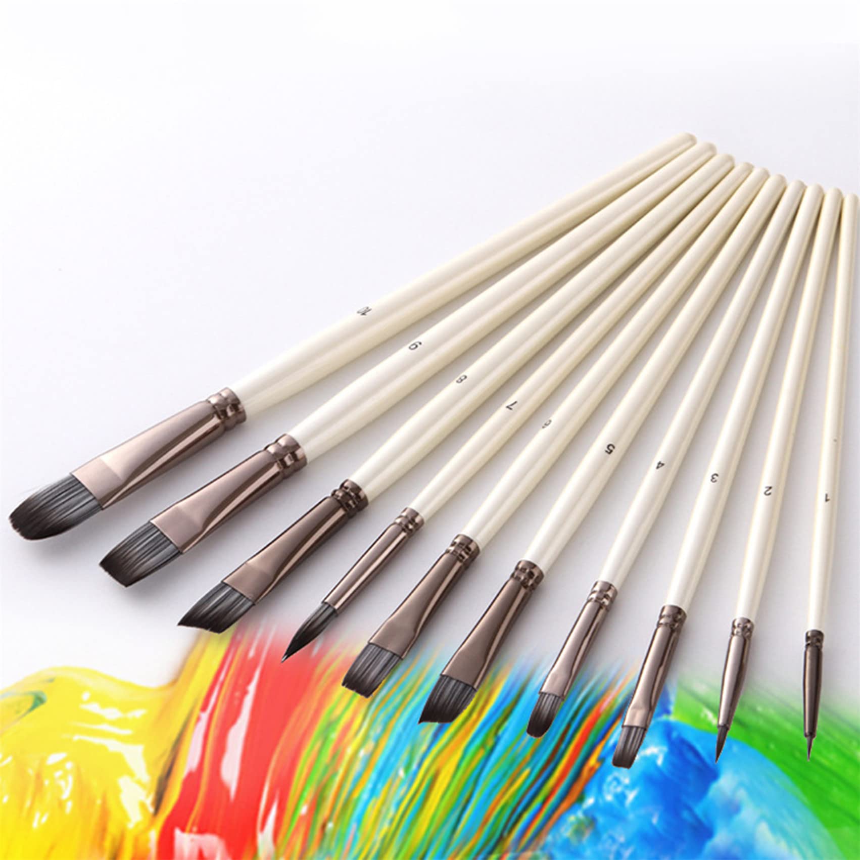 Set di 10 pennelli acrilici per acquerello, acrilico, tessuto, tela, olio, guazzo, pelle, pennello artistico ricco di dettagli per bambini e adulti