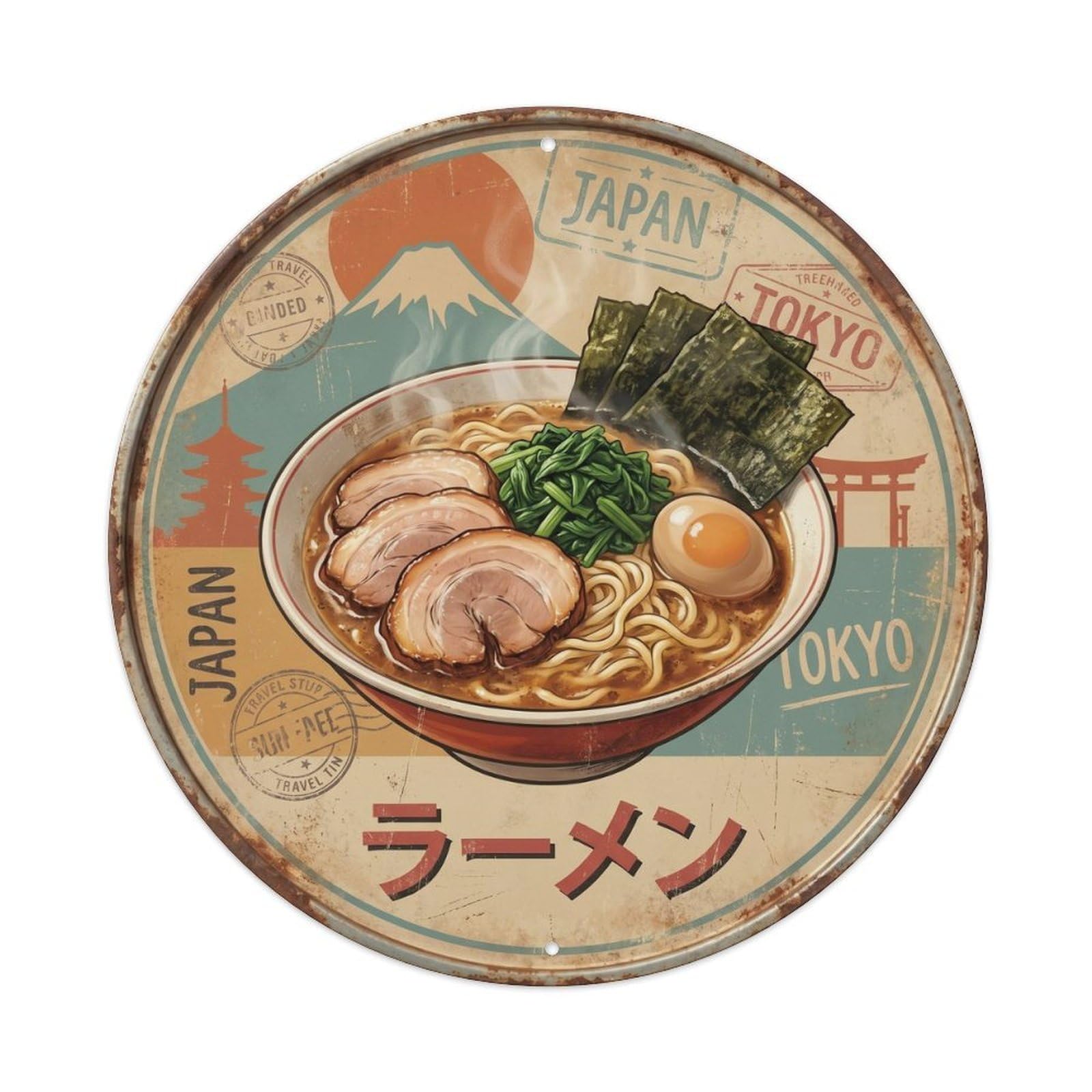Cxhjca 8X8inch(20X20cm) Ramen Japanese Soup Bowl Tourism Style Cuisine Street Metal Tin Sign