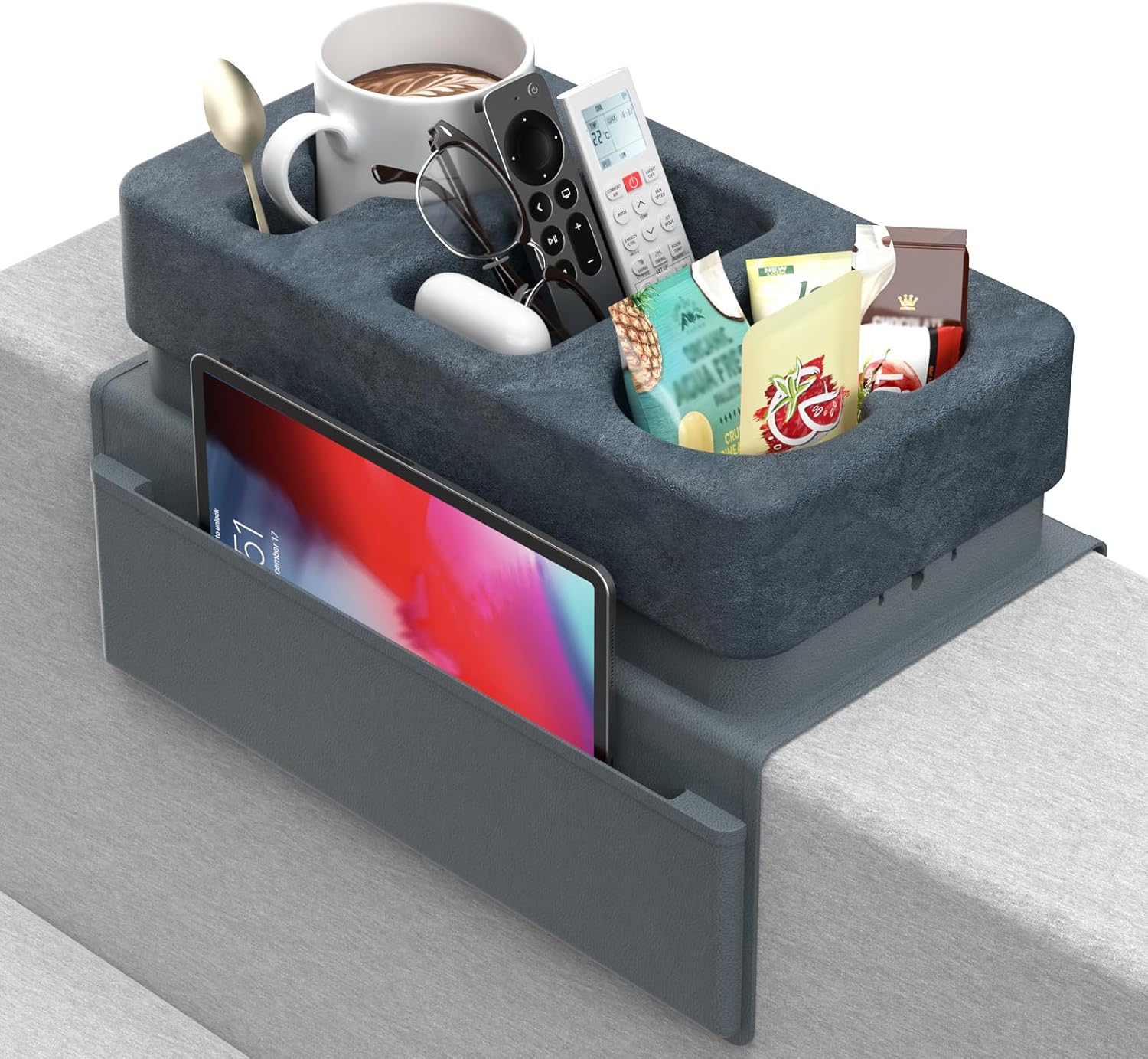 Couch Arm Tray Removable Armrest for Sofa Arm Tray Silicone Couch Cup Holder Tray Armchair Caddy Foam Couch Cup Holder Pillow Arm Chair Caddy for Recliner Sofa Drink Holder Spill Proof 3 Side Pockets