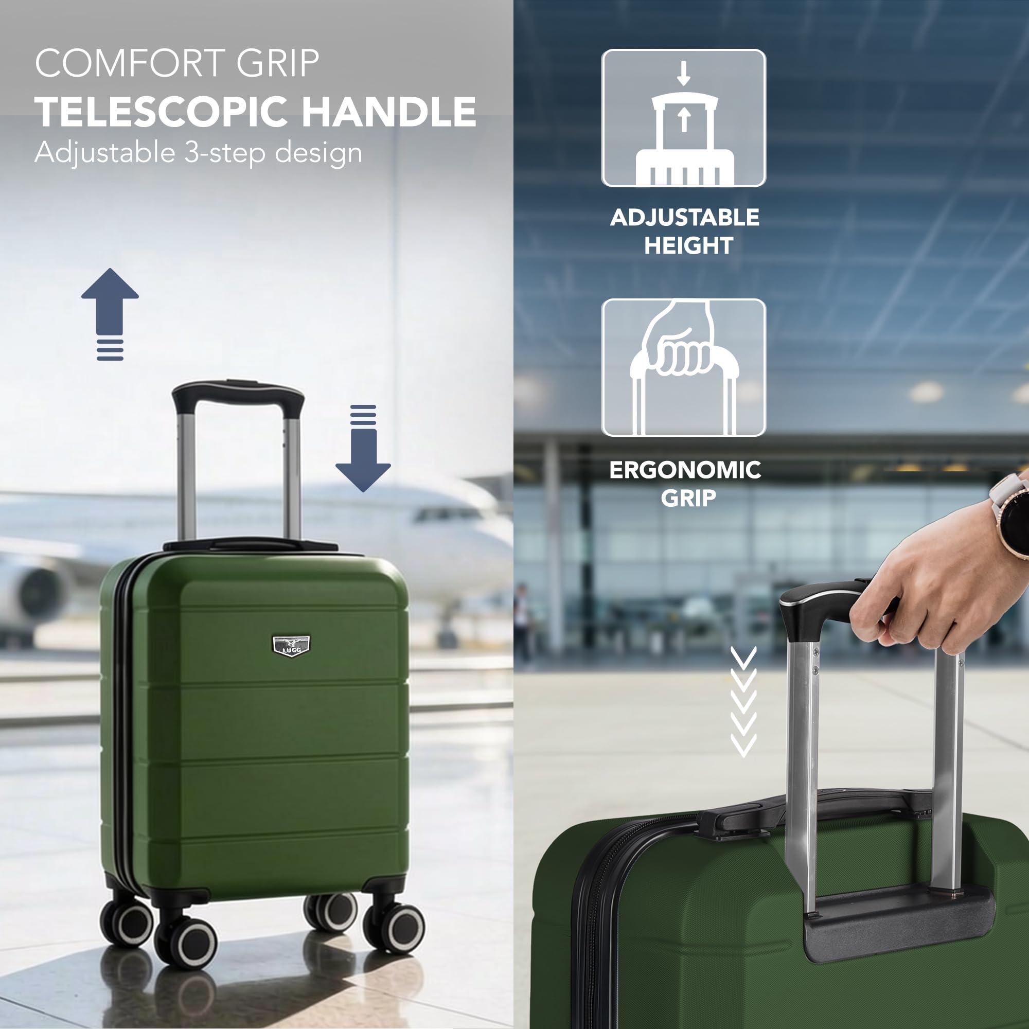 LUGG - Jetset 40cm Suitcase - 40x30x20cm- Ryanair Compatible - Underseat Size - Hard Shell ABS - Spinner & Removable Wheels - Lightweight Travel Luggage- Cream/Brown — view 56