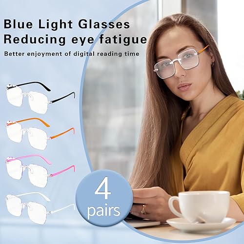 Miniatura 2 de Chicpop Paquete de 4 lentes de luz azul para mujer, sin marco, lentes de luz azul, lentes de lectura para hombres