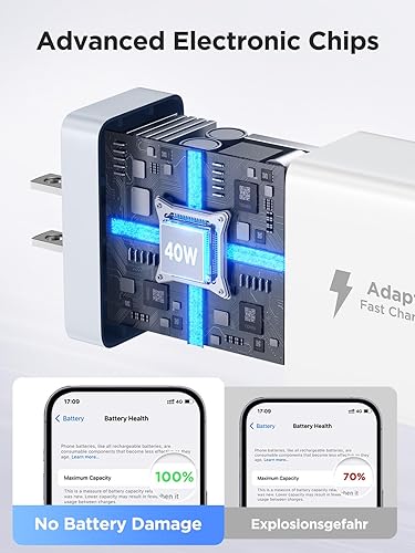 Miniatura 4 de Paquete de 2 Cargadores de Pared USB C, Bloque Cargador Rápido USB C de 40W y 4 Puertos con Puerto Dual QC+PD 3.0 Adaptador de Energía, Cargador de