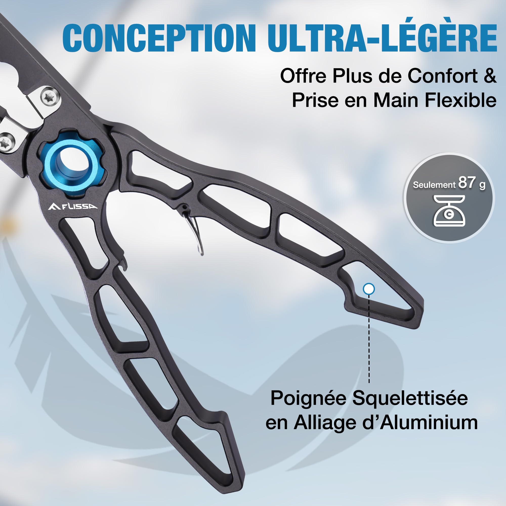 FLISSA Pince de Pêche Légère en Alliage d’Aluminium | Pince de Pêche Multifonction avec Coupe-Fil, Ouvre-Anneaux, Cordon et Étui, Idéale pour la Pêche en Mer et en Eau Douce