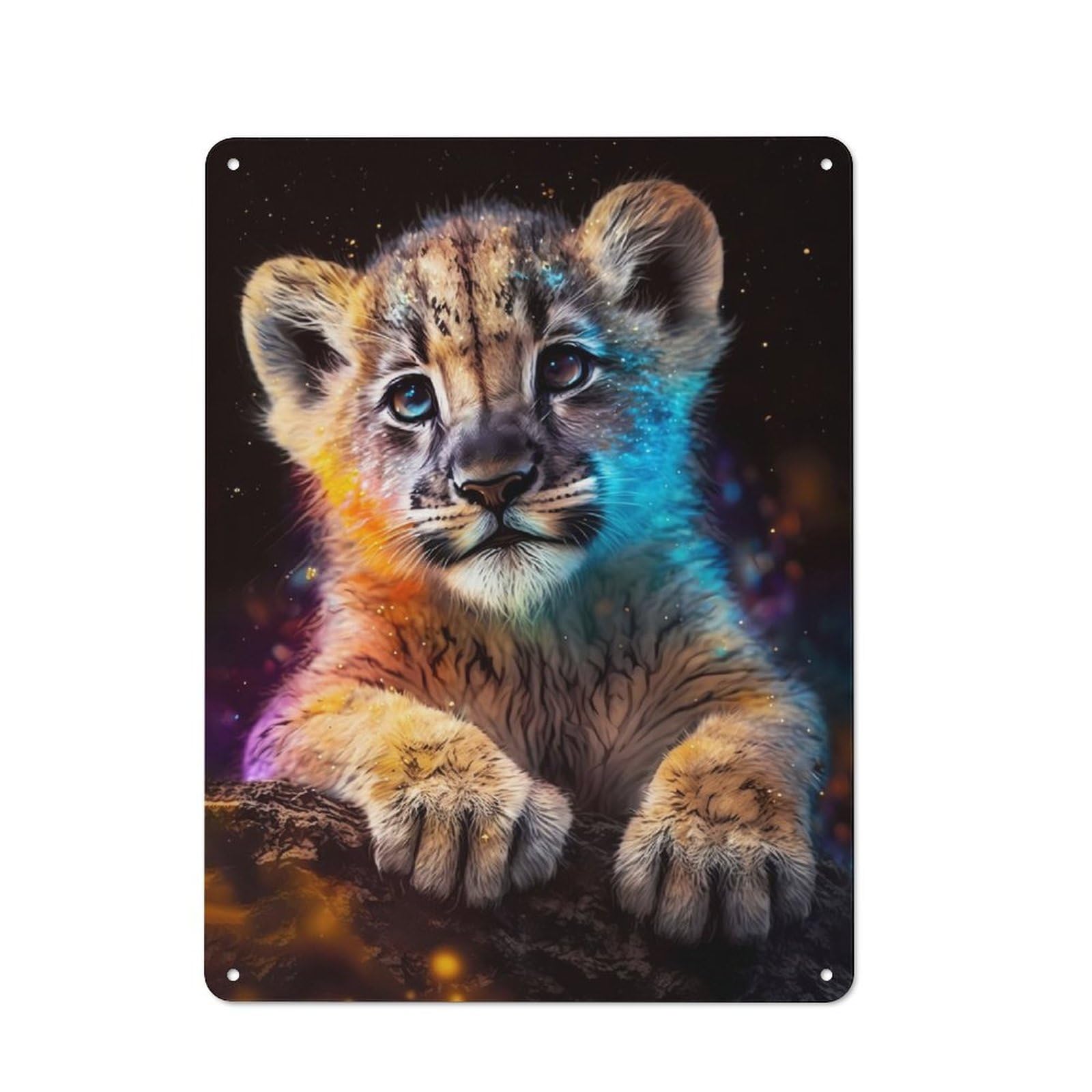 Junmoney Cute Cosmic Lion Cub Rustic Metal Sign 40X30cm Featuring For Living Room Wall, For Vintage Wall Decor Fans, For Metal Sign Collectors