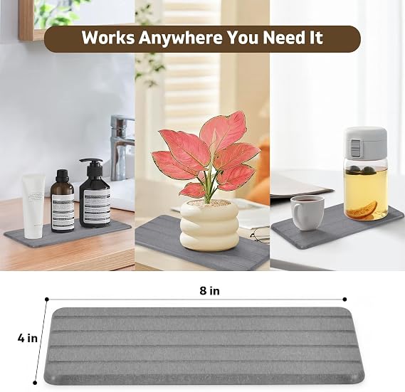 Stone Bath Mat for Bathroom, Quick-Dry Diatomaceous Earth Stone Drying Mat for Bathroom, Foldable Non-Slip Rubber Base, Shower Mat Outside Shower, Easy to Store, Easy to Clean (Gray 2416 & 8x4)