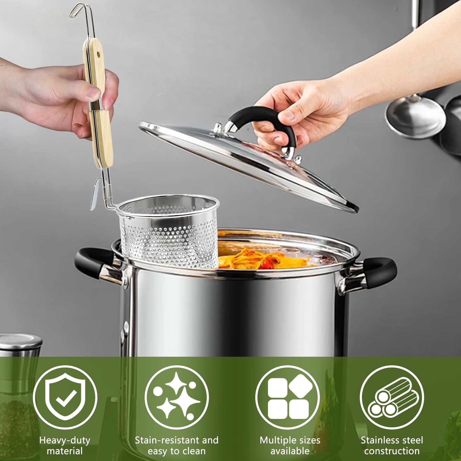 OMJMYY Set di 2 Cestello per Pasta 12cm Colapasta Acciaio Inox Cestello per Pasta Separata Scolapasta con Manico Cesto Colino in Metallo per Lavare Friggere Cuocere a Vapore Drenare