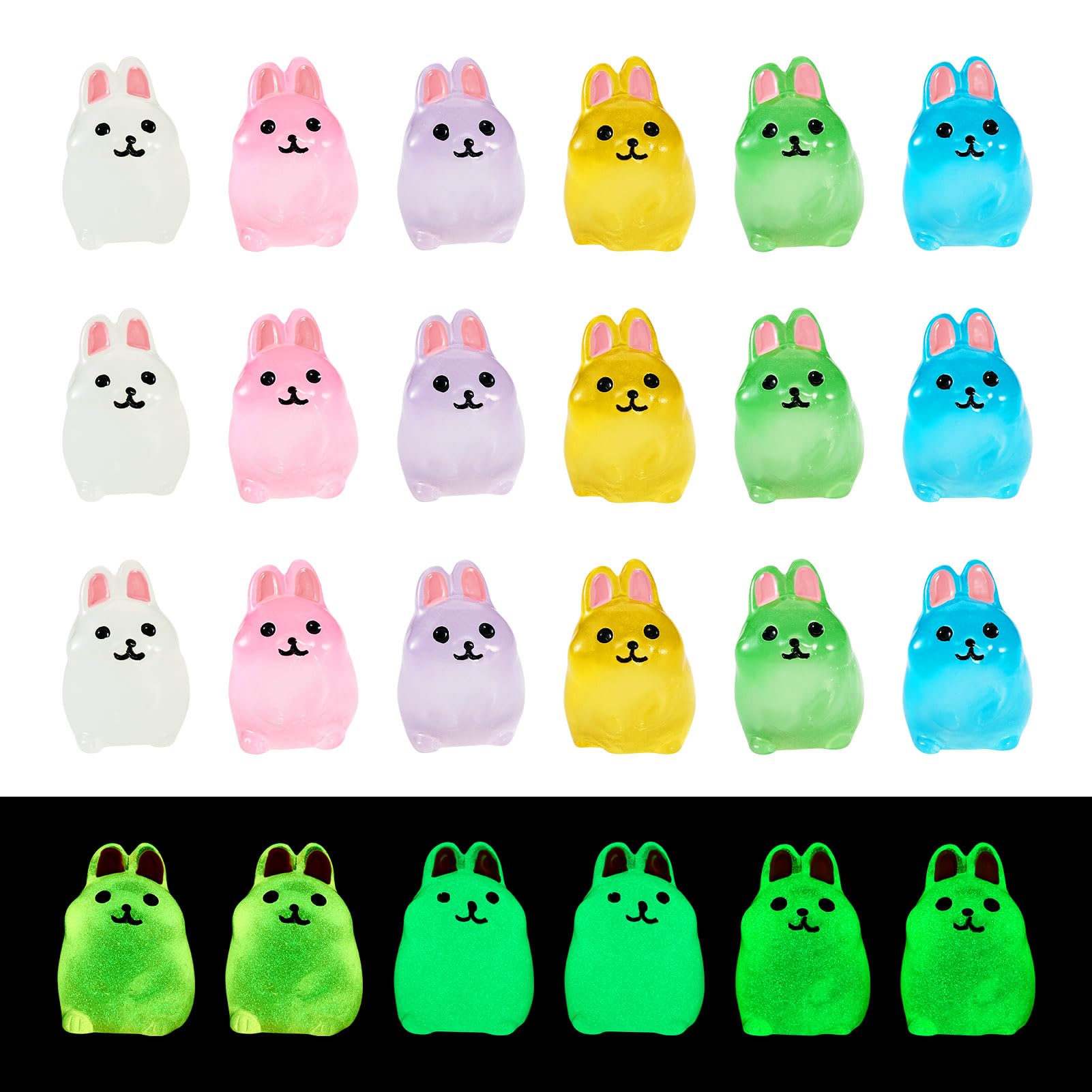 FASHEWELRY 24pcs Luminous Figures Rabbit Resin Glow in The Dark Figurines Miniature Statue for Outdoor House Landscape Party Garden Decor