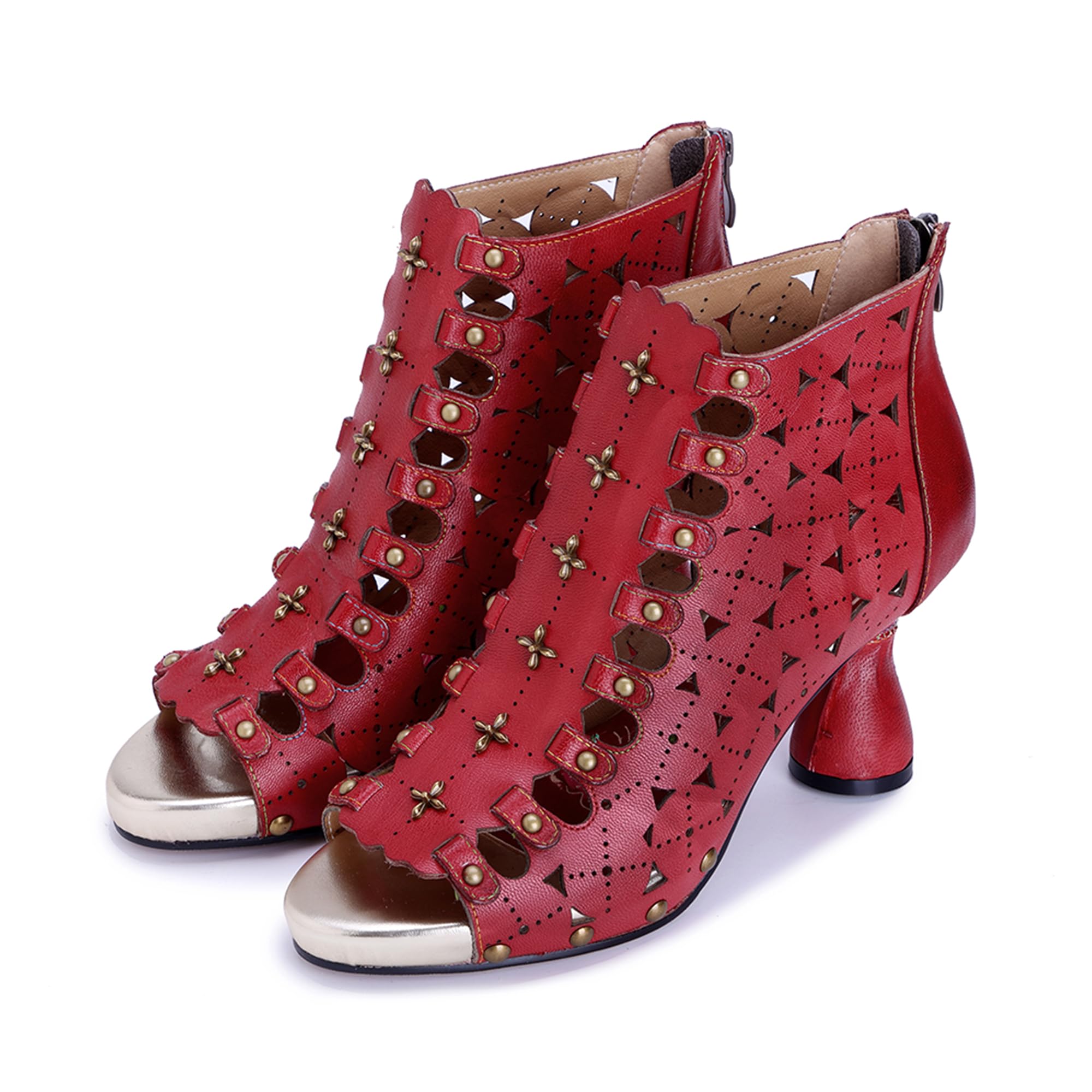 Riutiru Women's Handmade Lambskin Retro Casual Sandals for Spring and Summer, Contrast 3D Color-blocking Flower Comfortable High-heeled Sandals for