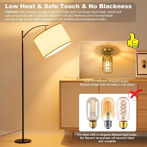 Miniatura 5 de Bombilla LED E26 equivalente a 4 W, bombilla E26 de 40 vatios, bombillas Edison vintage, blanco cálido 2200 K, ámbar E26, bombilla Edison regulable,