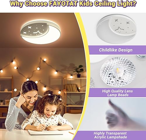 Miniatura 5 de Lámpara de techo empotrada, 30 W, luces de techo LED modernas y grandes, 3000 K4500 K6500 K seleccionables, lámpara de techo con luna y estrella