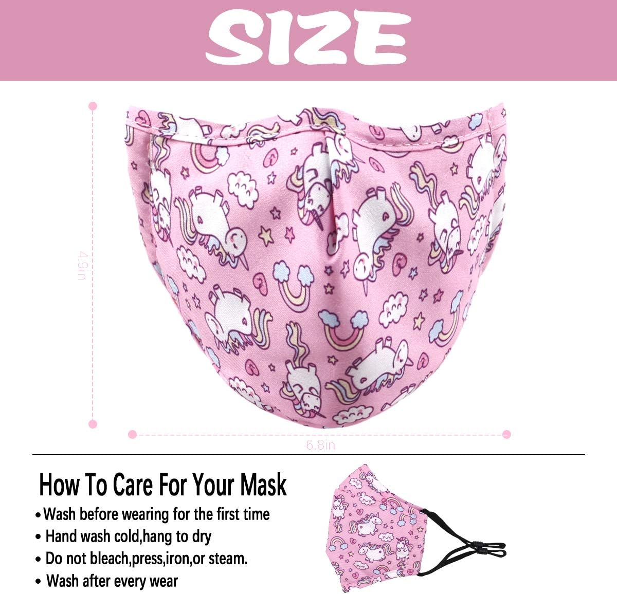 Washable Kids Face Mask with Adjustable Ear Loops,Reusable Cute Designer Breathable Facemask for Girl Gift