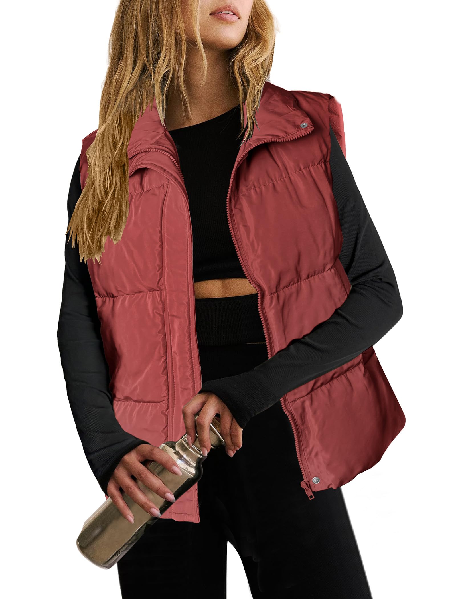 ZEAGOO Damen Weste Ärmellose Steppweste Warm Leicht Winterjacke Herbst Kurz Westen mit Reißverschluss und Taschen S-XXL