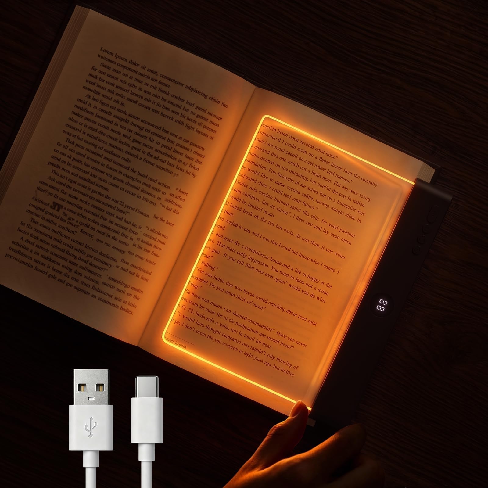 Book Light, 3 Colors Flat LED Reading Lights for Books in Bed with Memory Function, Dimming Timer Book Lamp, Rechargeable Bedside Lamps Book Lovers Gifts for Boys and Girls Women Man (Black-Amber)