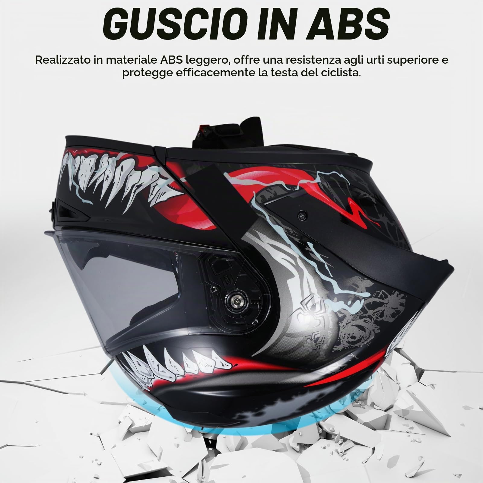 Casco da moto, casco integrale modulare leggero, casco apribile con doppia visiera e fanale posteriore a LED ricaricabile per adulti, uomini e donne-L