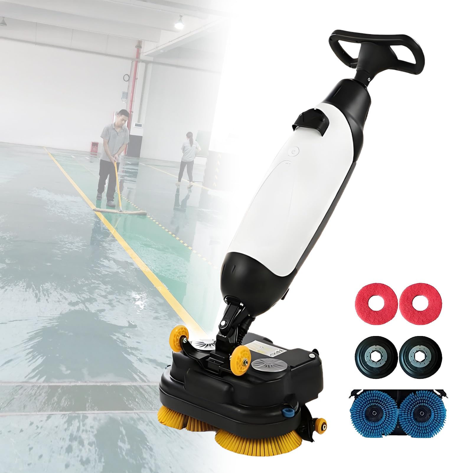 Ofyphth Commercial Floor Scrubber Dryer, 17" Commercial Floor Scrubber Machine, Lightweight Electric Floor Cleaner, 360° Rotating Head, Coverage 10764 Sqft/H, for Tile and Sealed Floors. White