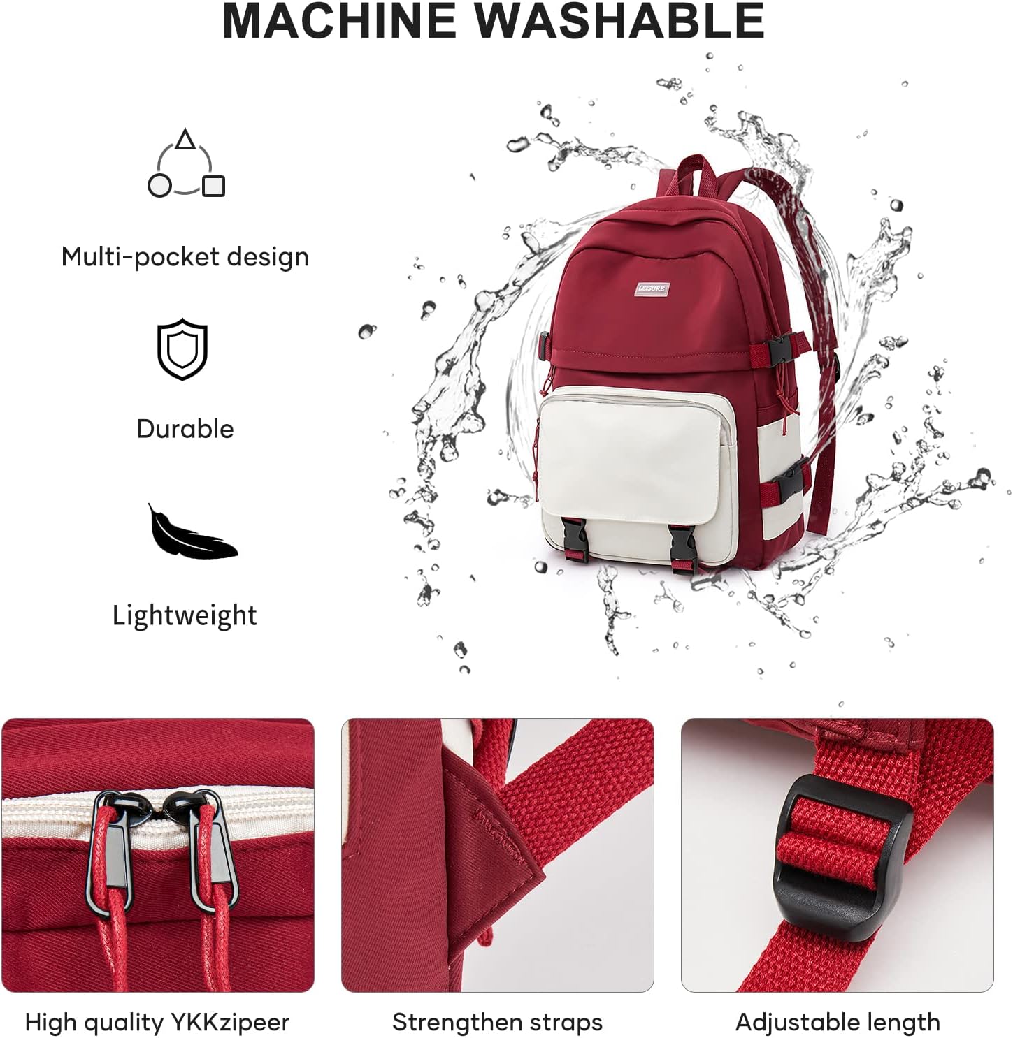 weradar Middle School Backpack For Teen Girls,Cute College Backpack For Women Men,Waterproof Travel Rucksack Casual Daypack,High School Bookbags Boy,Kawaii Students Bag(Red)