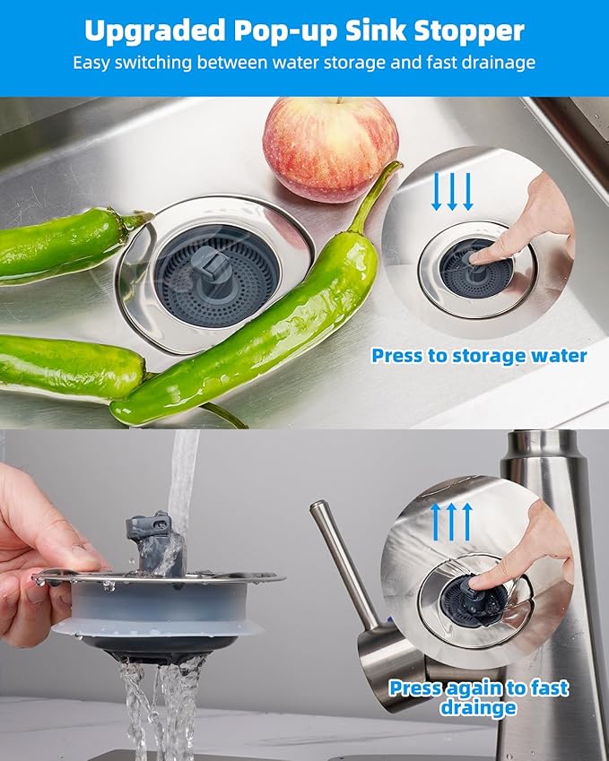 Colador y Tapón para Lavavajillas Hibbent 3 en 1, Acero Inoxidable miniatura 4