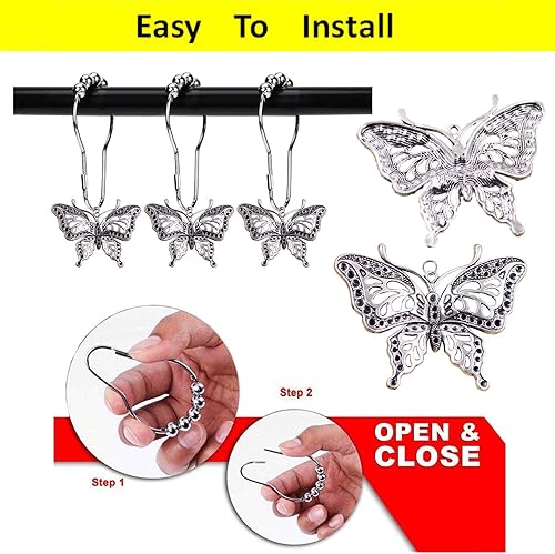 Miniatura 5 de 12 ganchos decorativos de mariposa para cortina de ducha, jardín, naturaleza, insectos, estilo tema, hogar, anillos de cortina de ducha inoxidables,
