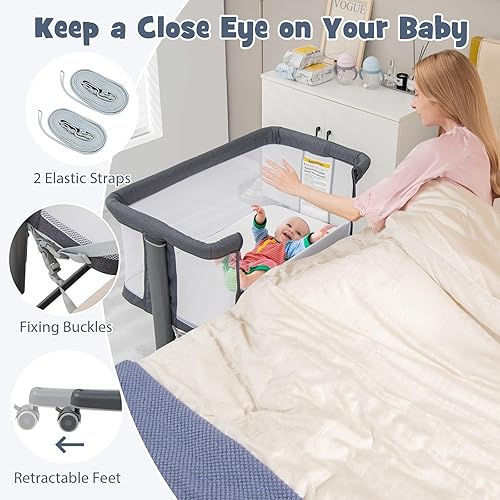 Miniatura 5 de INFANS Moisés para bebé cuna portátil plegable 3 en 1 con colchón bolsa de viaje ruedas malla completa 5 altura ajustable fácil de montar Cradle Co