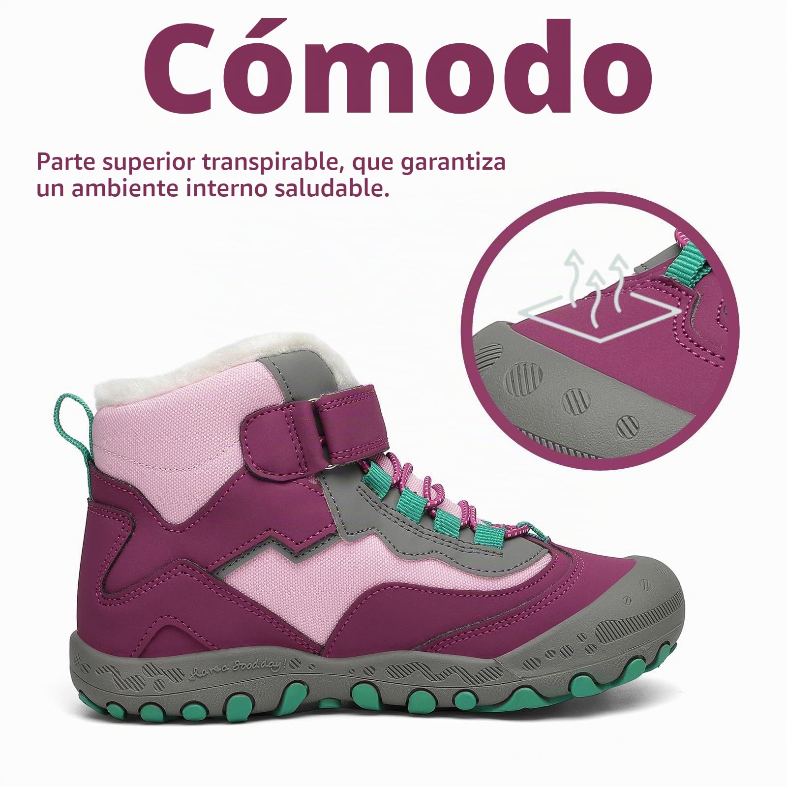Mishansha Botas de Nieve Niño Botas Antideslizantes, Morado 28 | Forro cálido, cierre de autollenado, puntera reforzada, suela con dibujo, colegio, paseos, nieve