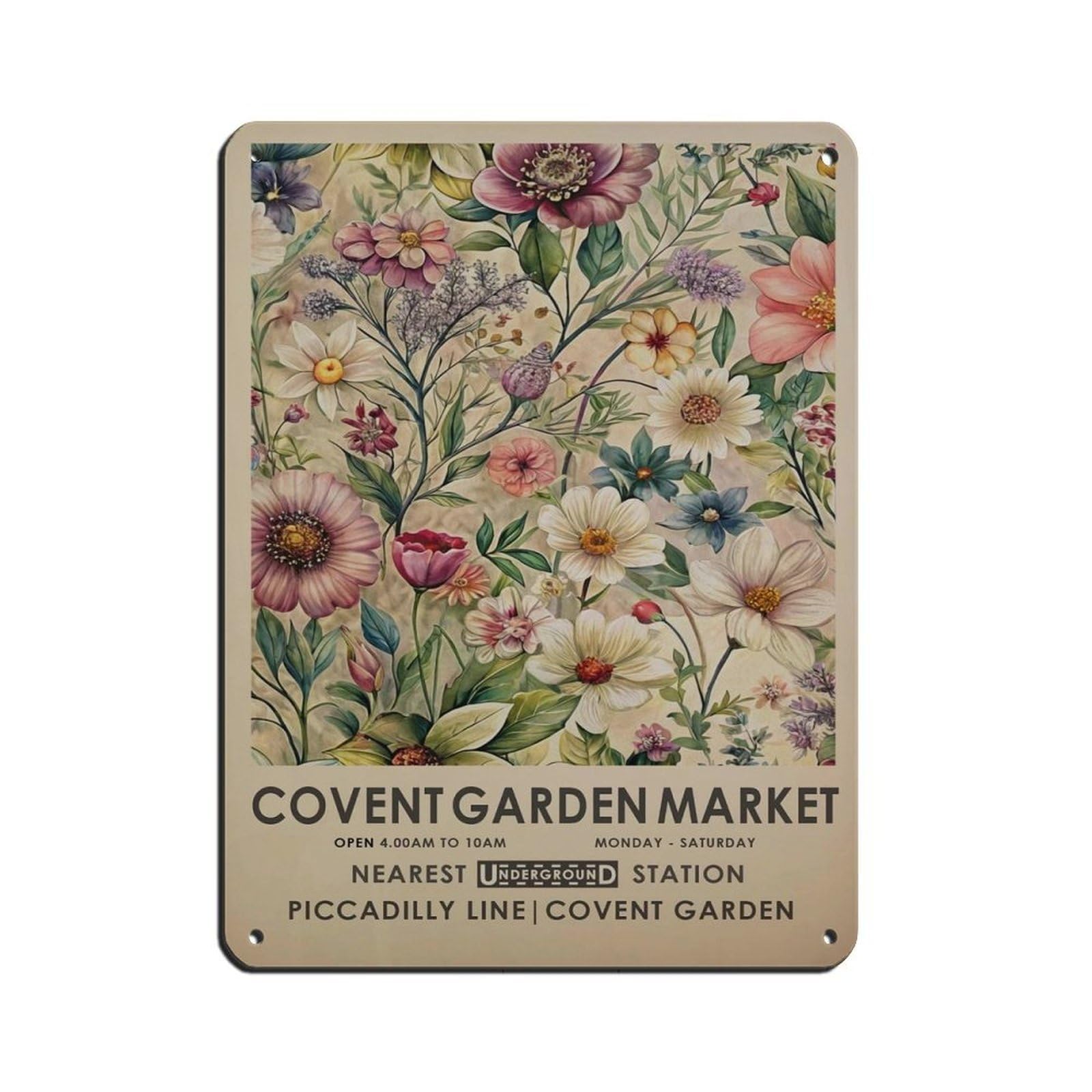 Covent Garden Flower Market, Spring Flower Botanical Retro Poster Metal Tin Sign Chic Art Retro Iron Painting Bar People Cave Cafe Family Garage Poster Wall Decoration 12x16inch(30x40cm)