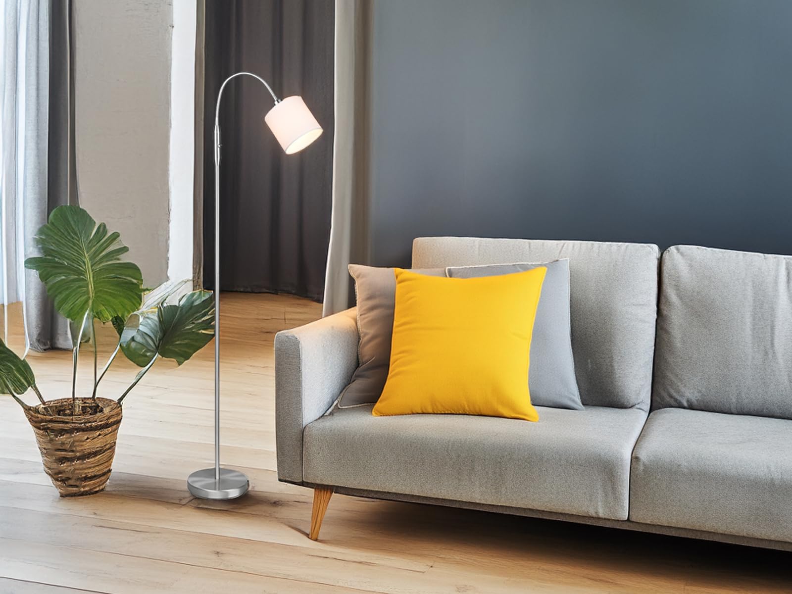 Kleine Stehleuchte 130cm mit Flexarm und Stoffschirm Weiß
