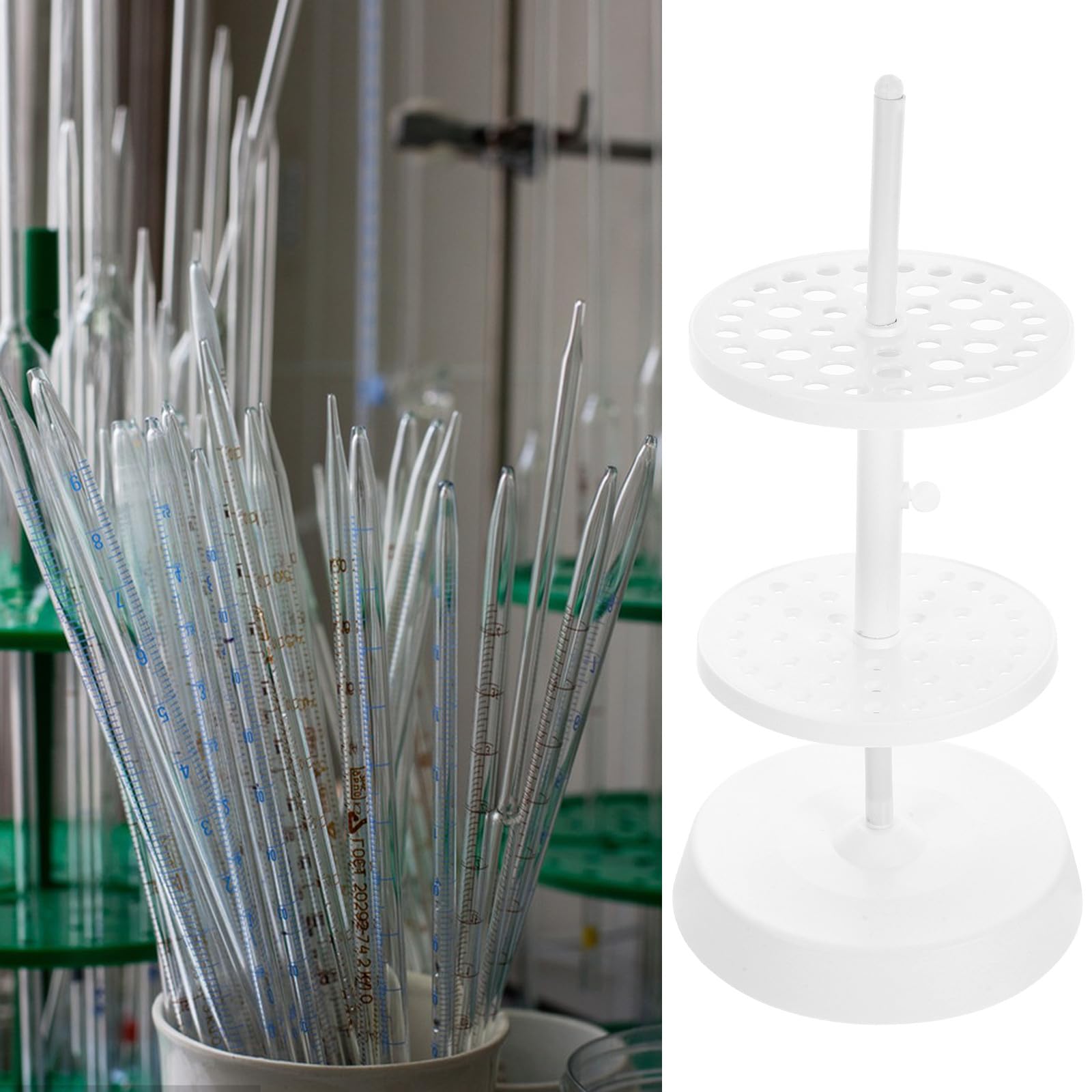 Supporto per Pipette da Laboratorio in Plastica Bianco Struttura Stabile e Girevole, Porta Pipette Rotondo per Uso in Laboratorio Scientifico