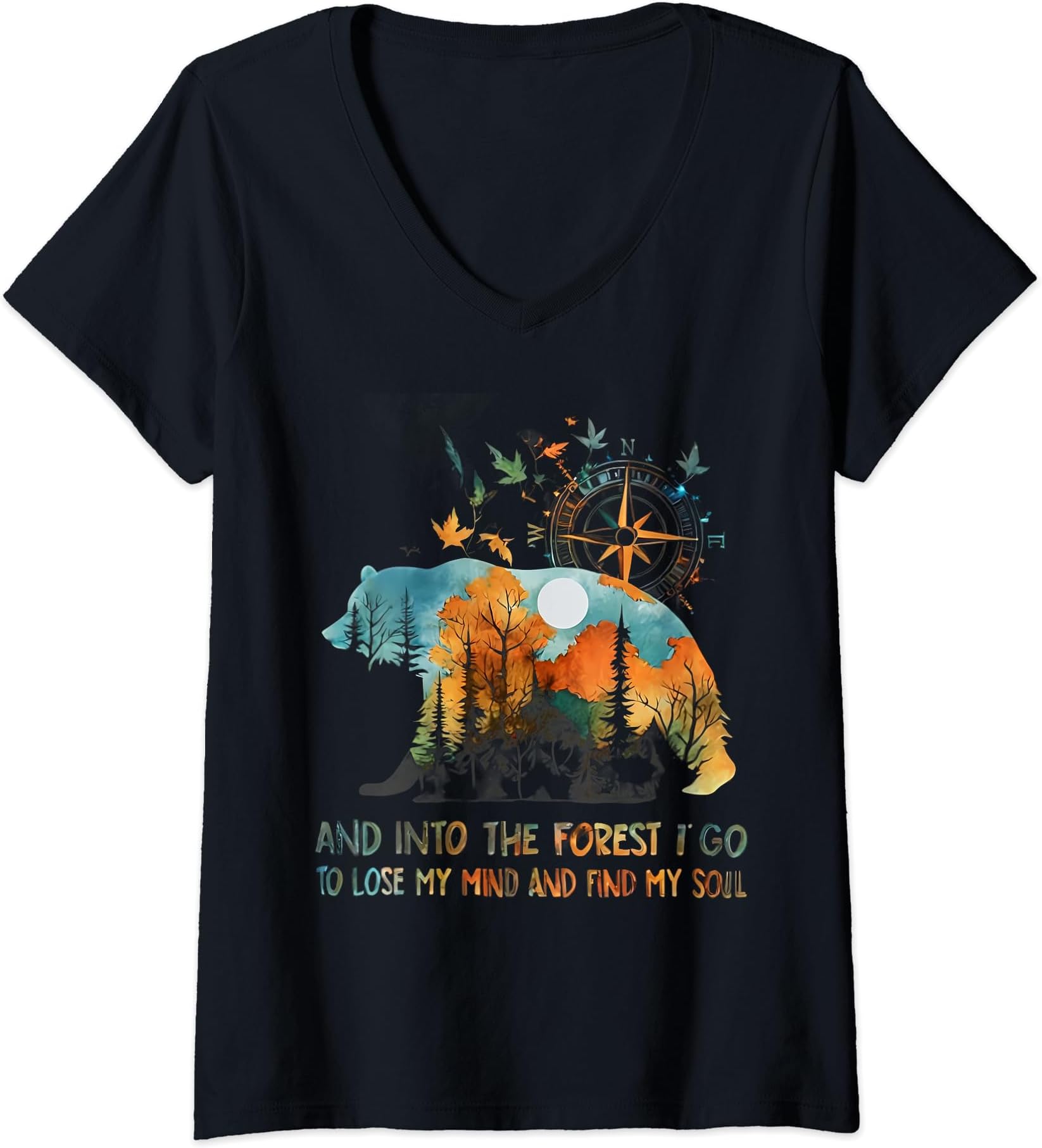 Camping Bear Forest Hiking Camping Lover TeesWomens And Into The Forest I Go To Lose My Mind Camping Bear V-Neck T-Shirt