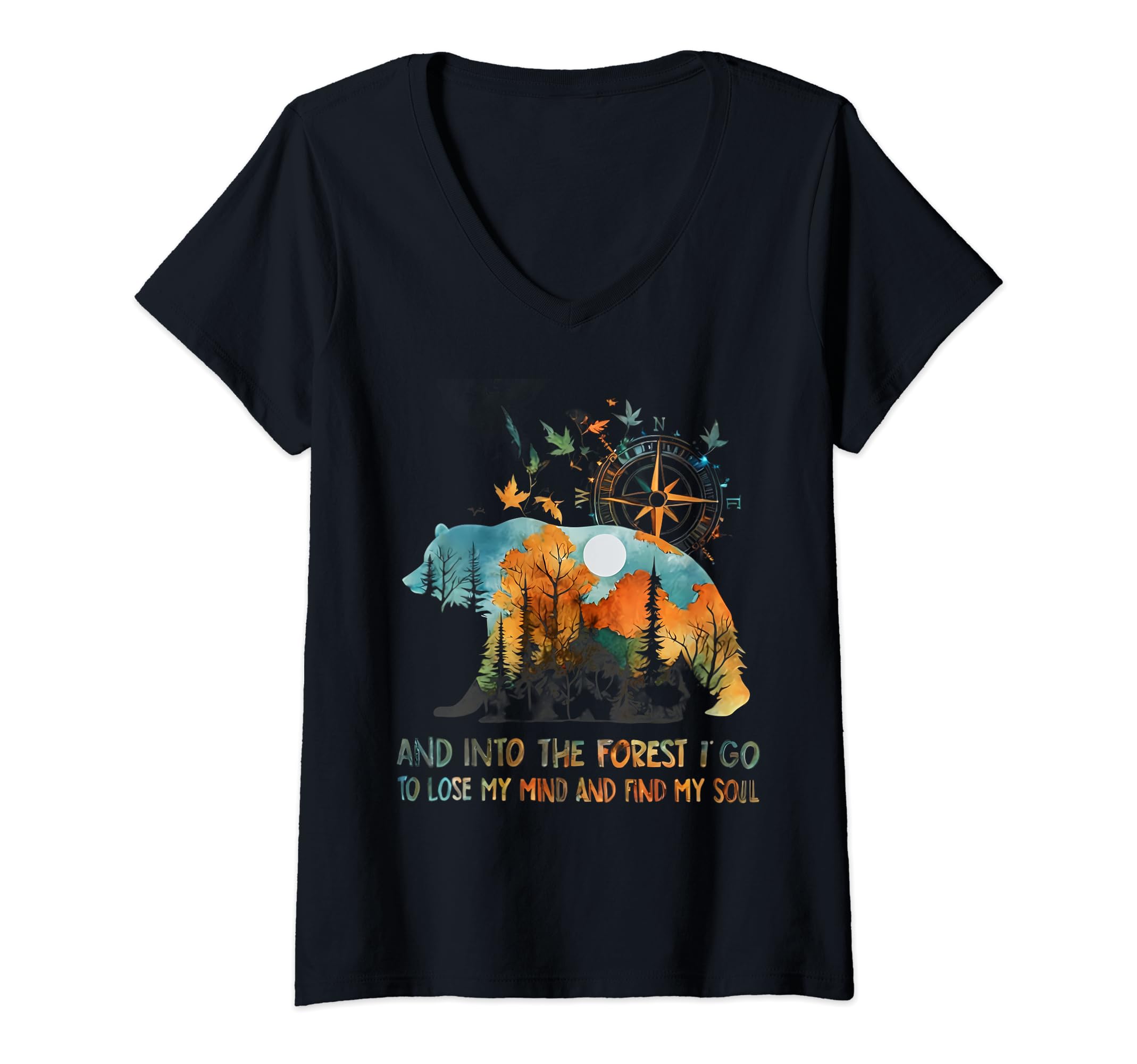 Camping Bear Forest Hiking Camping Lover TeesWomens And Into The Forest I Go To Lose My Mind Camping Bear V-Neck T-Shirt