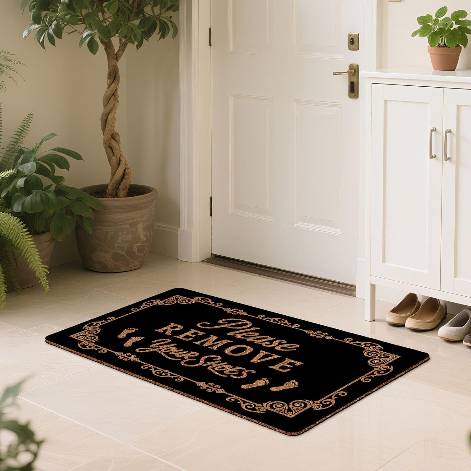 Please Remove Your Shoes Doormat 17x30 Inch, Funny Front Door Welcome Mat, Non Slip Indoor Outdoor Rug, Waterproof and Easy Clean, Cute Door Mat, Farmhouse Home Decor Gift