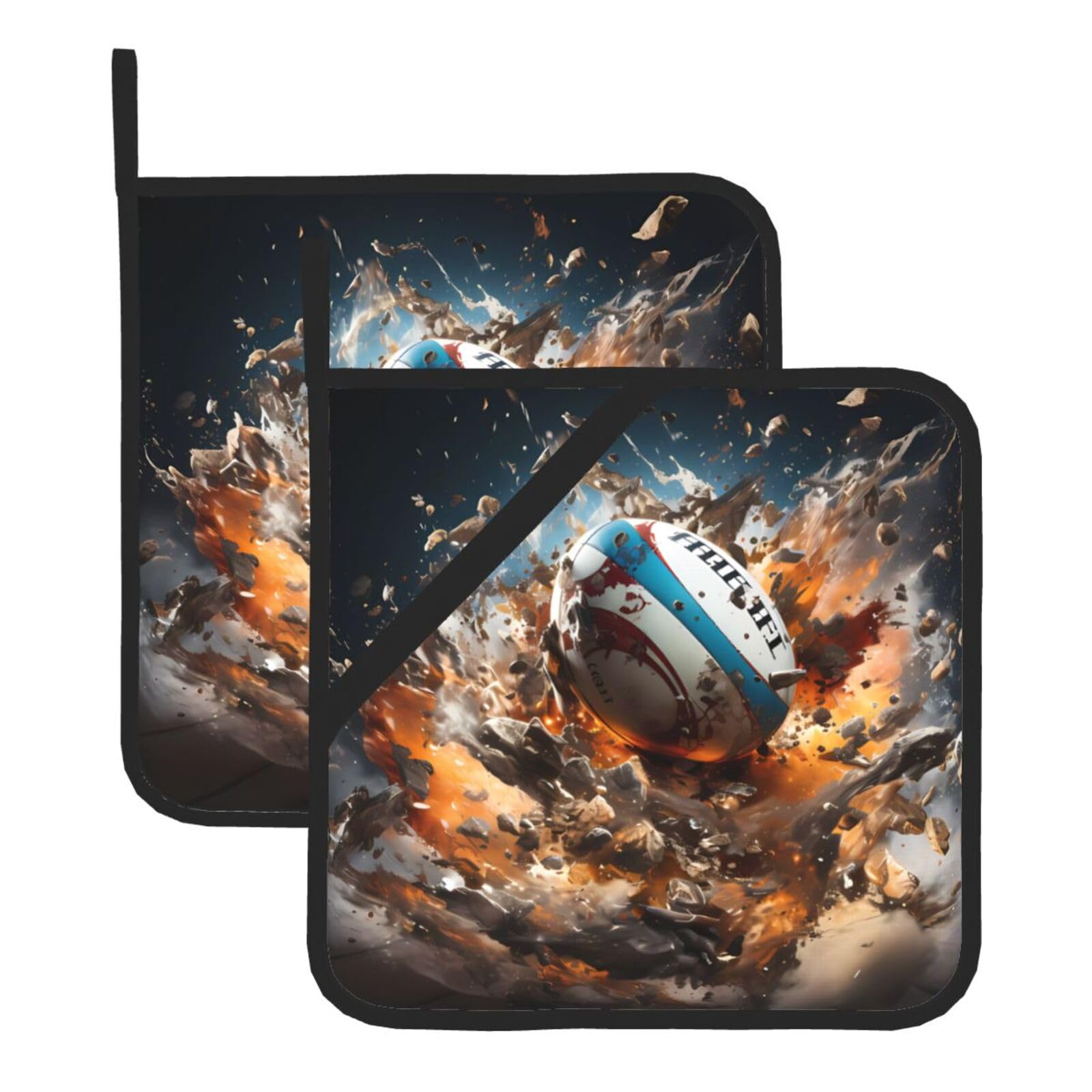 Square Heat-Insulating Pot mat WHJSSF Rugby on Fire Pattern Anti-scalding and Heat-Insulating for Kitchen Cleaning and Outdoor Barbecue