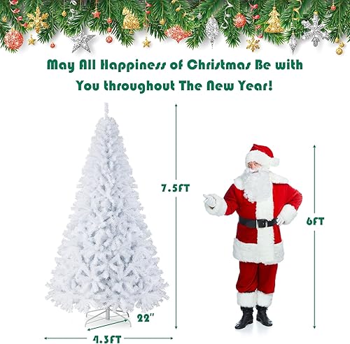 Miniatura 6 de BestComfort Árbol de Navidad artificial blanco de 6 pies, 7.5 pies9 pies, árbol completo de abeto con bisagras sin luz con 100013462132 puntas de