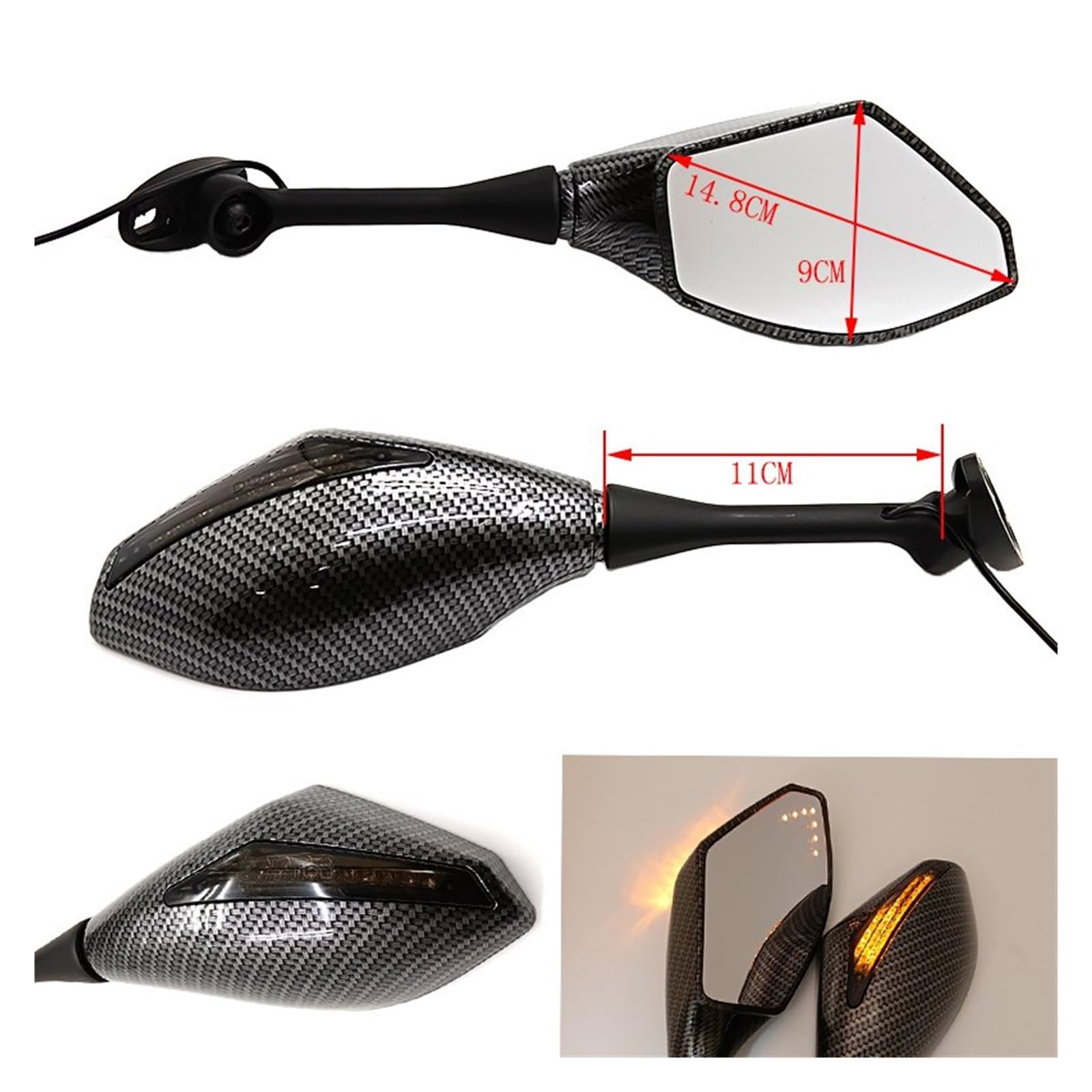 Rétroviseur Gauche Moto Rétroviseur De Clignotant Intégré Moto Avec Lumière Led Universel Pour Vélo Rue Pièces De Rechange