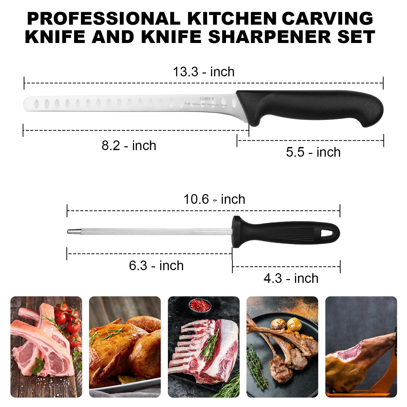Carving Knife for Meat & 10-inch Knife Sharpener Set - Brisket Slicing Knife with Razor Sharp High Carbon Stainless Steel Blade, Ergonomic Handle - Premium Turkey Butcher Knife — Amazon image 6