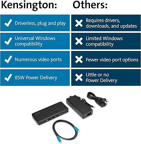 Miniatura 6 de Kensington Estación de acoplamiento USB-C de triple pantalla con PD de 85 W para Dell, HP, Lenovo, Acer, ASUS, Razer, Surface, MacOS (K33480NA) negro
