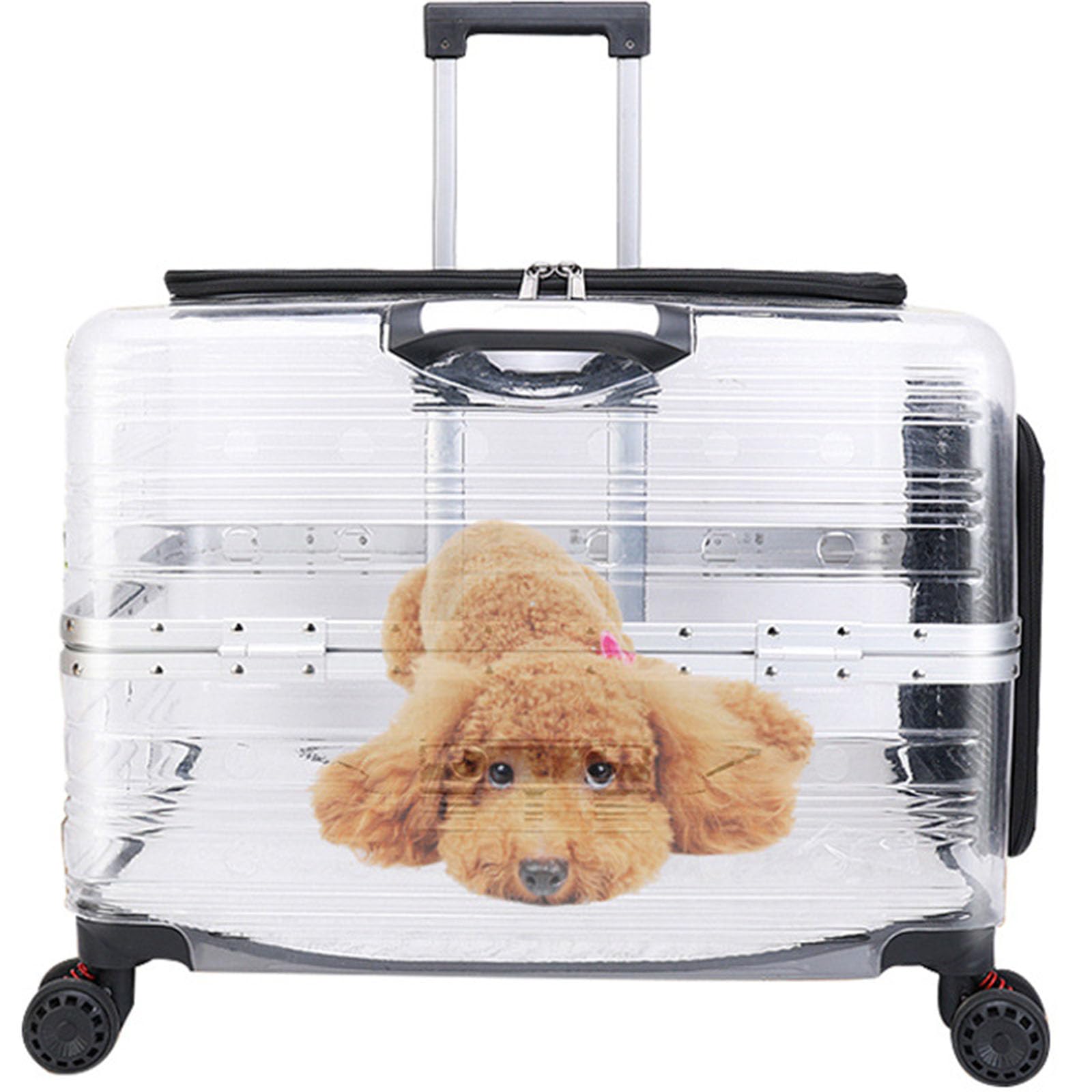 Custodia da viaggio trasparente per animali domestici, con ruote girevoli silenziose e manico regolabile, materiale resistente, adatta per cani e gatti