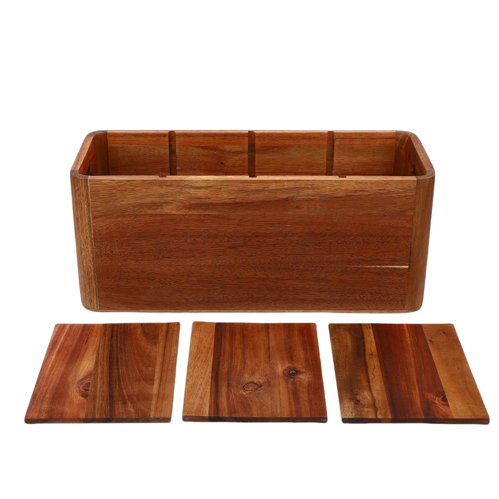 Ausla Utensilienhalter, Küchenutensilienhalter aus Holz mit 4 Fächern, Herausnehmbaren Trennwänden, Besteck-Organizer für Löffel, Gabeln und Kochutensilien, 15,75 X 5,91 X 6,69 Zoll
