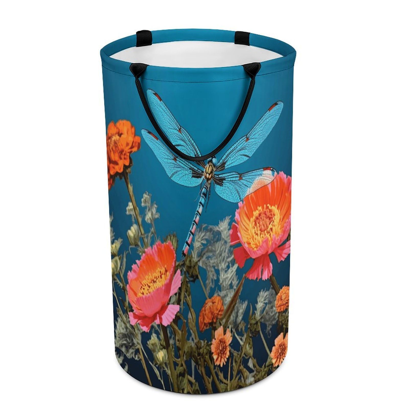 Dragonfly And Flower Laundry Basket Waterproof And Moisture-Proof Storage Bins Collapsible Round Laundry Hamper Perfect for Toys, Clothes And Sundries