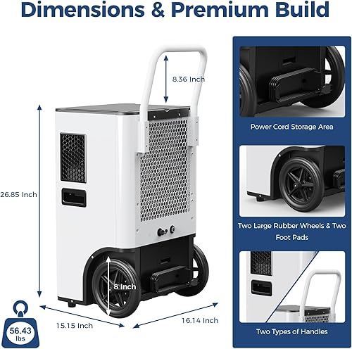 Miniatura 3 de ALORAIR 110PPD - Deshumidificador comercial con bomba y manguera de drenaje, deshumidificadores SLGR Tech para habitaciones grandes, sótanos,