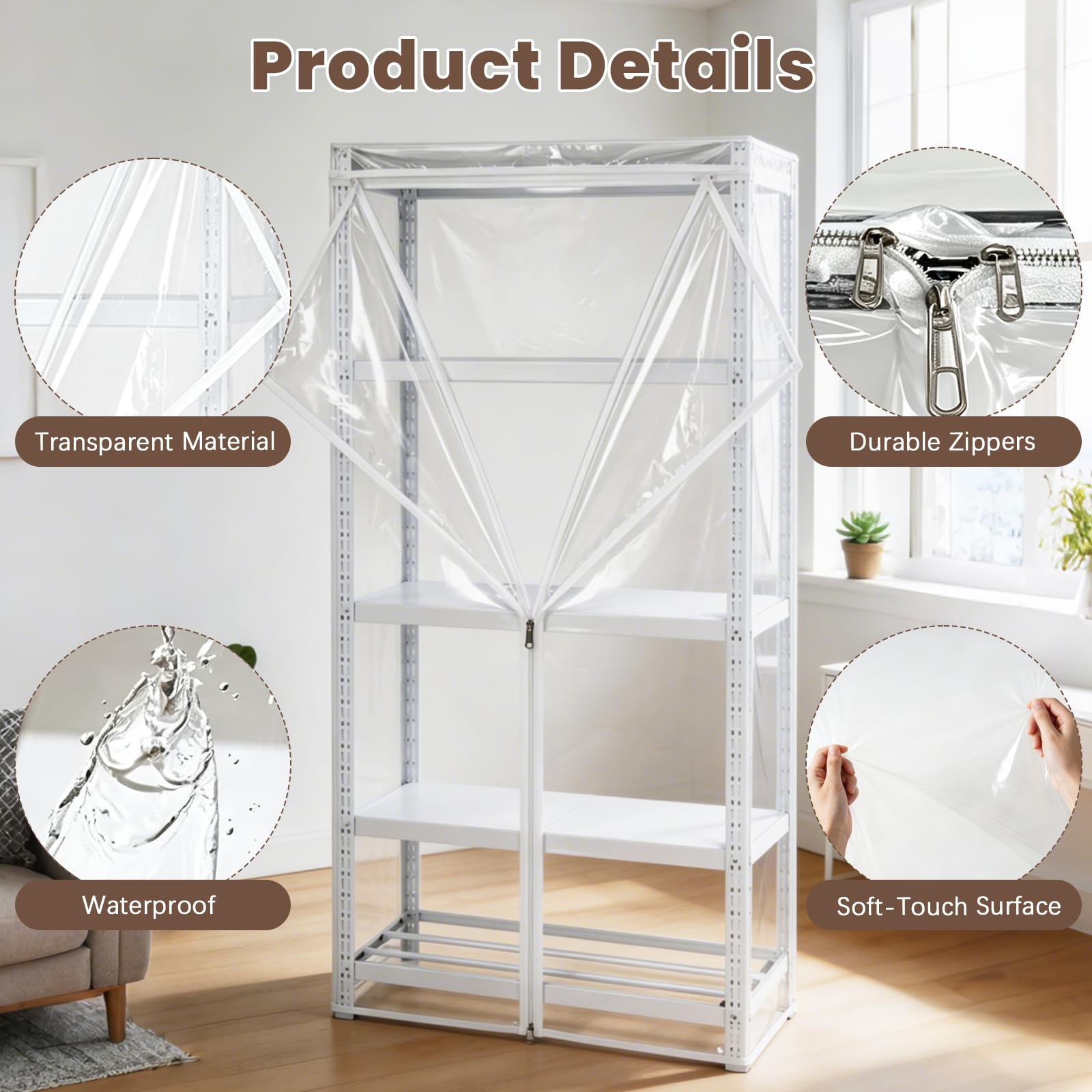 BRGD Housse de Protection Contre Poussière en PVC, 180x90x45cm Étagères Protection Housse avec Fermeture Éclair pour Mobilier de Jardin, Cuisines, Balcons et Étagères