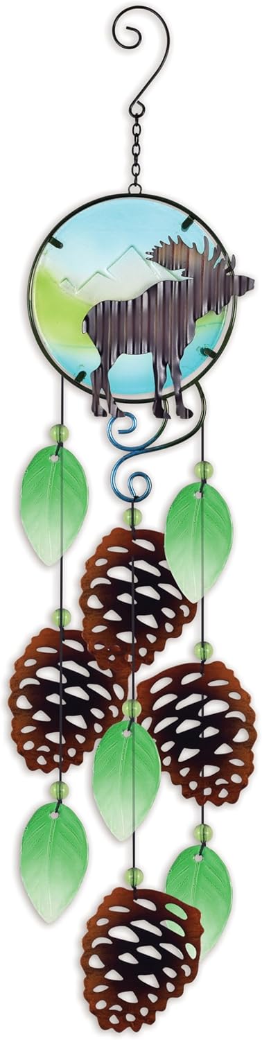 Sunset Vista Designs Windchimes - Tumbled Glass & Metal Pine Cones Wildlife Suncatcher Chime, 25" Long, Moose