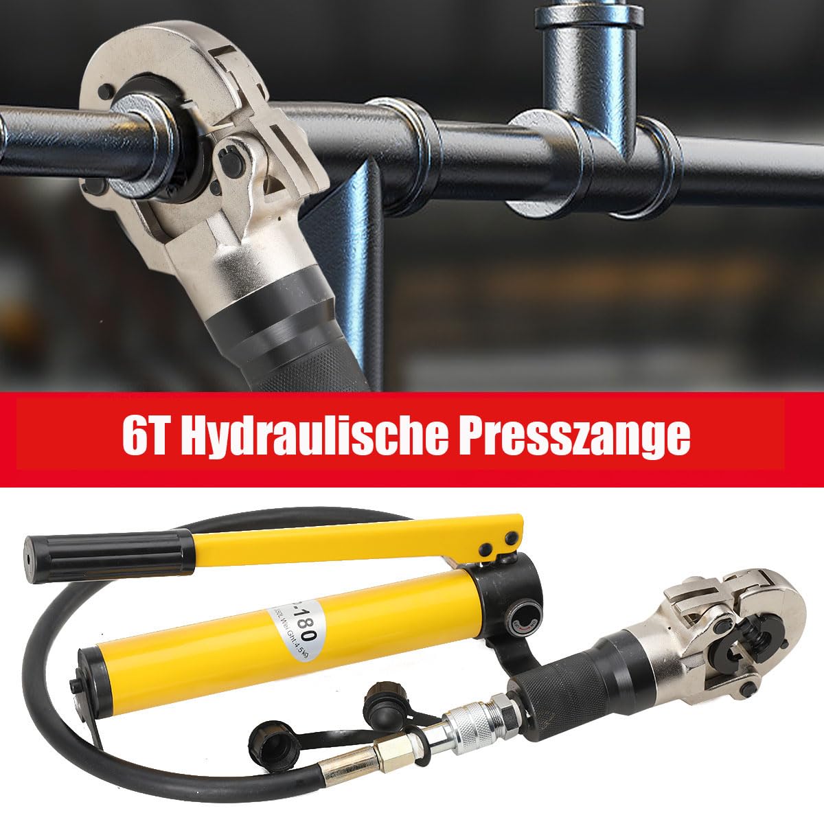 6T Hydraulische Presszange Manuelle Crimpzange Presszange V12-28mm Hydraulische Crimpzange TH16-32mm Rohrpresszange Handpresswerkzeug Set für PEX-Rohre PB-Rohre Kupferrohre