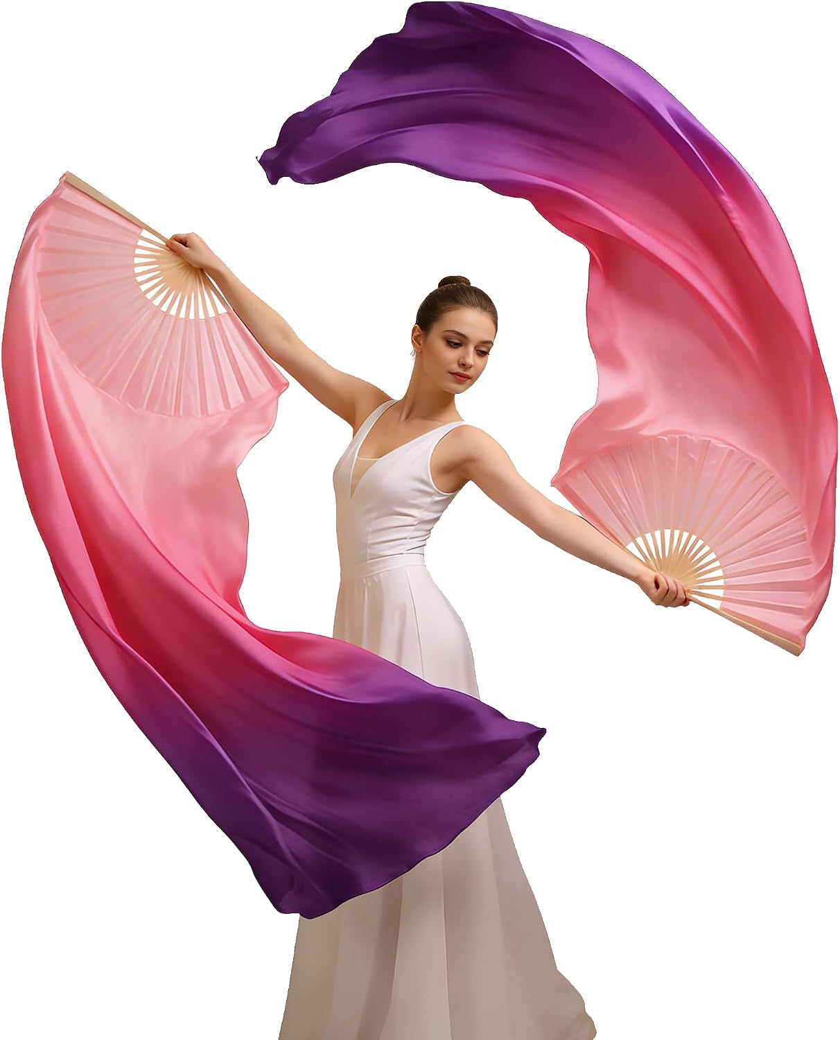 Belly Dance Faux Silk Veil Fans veils Pair Handmade Belly Dancing Fans Silk Dance Fans Performances Line Dance