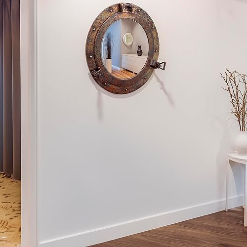 Miniatura 4 de Nagina International Espejo náutico de buey náutico de alta calidad con diseño de náutica de cobre rústico  Espejos de baño náuticos (15 pulgadas,